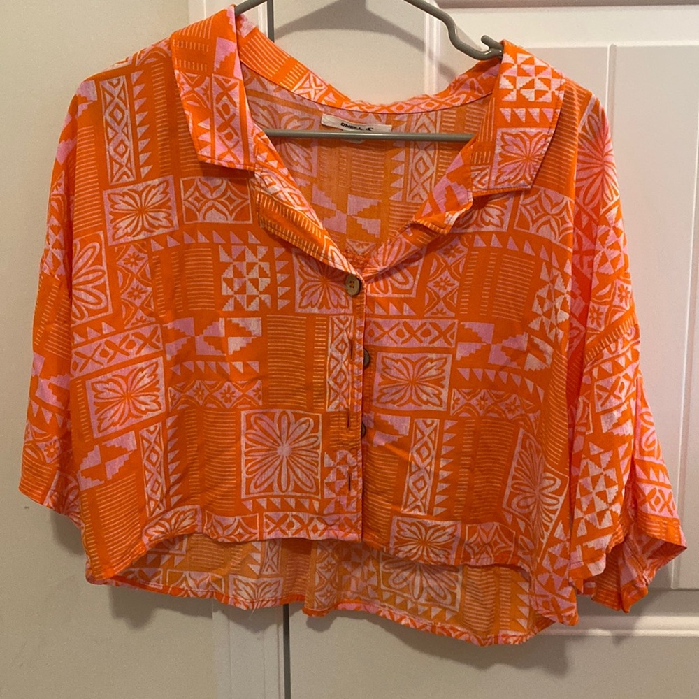 O’Neill short sleeve crop top button down
